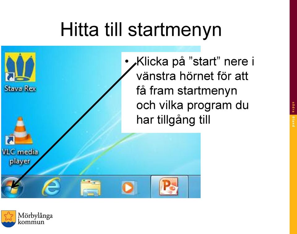 att få fram startmenyn och