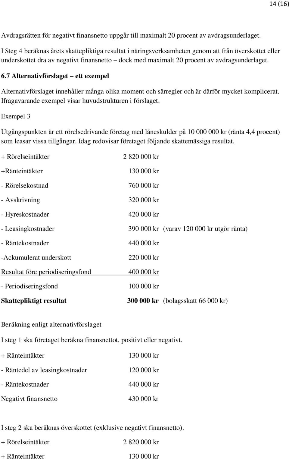 7 Alternativförslaget ett exempel Alternativförslaget innehåller många olika moment och särregler och är därför mycket komplicerat. Ifrågavarande exempel visar huvudstrukturen i förslaget.