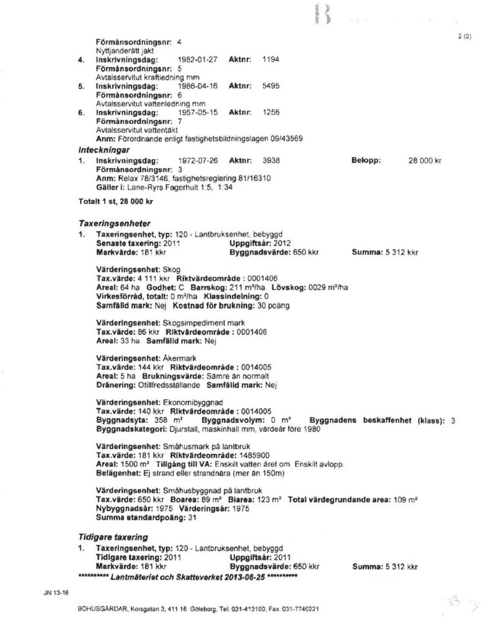 Inskrivningsdag: 1957-05-15 Aktnr: 1256 Förmånsordningsnr: 7 Avtalsservitut vattentäkt Anm: Förordnande enligt fastighetsbildningslagen 09143569 Inteckningar 1.