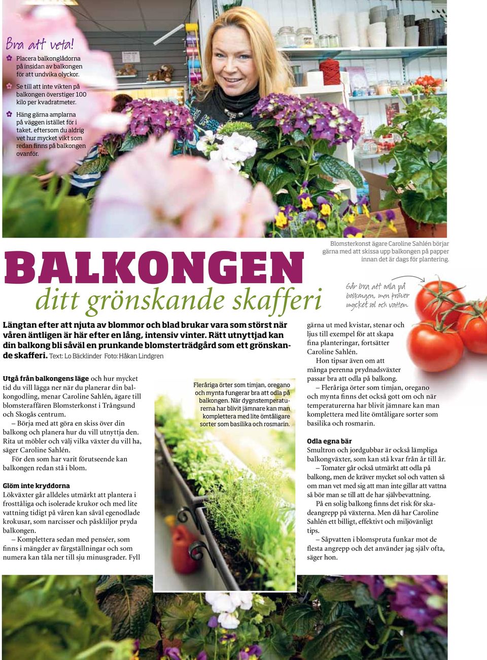 BalkonGEn ditt grönskande skafferi Längtan efter att njuta av blommor och blad brukar vara som störst när våren äntligen är här efter en lång, intensiv vinter.