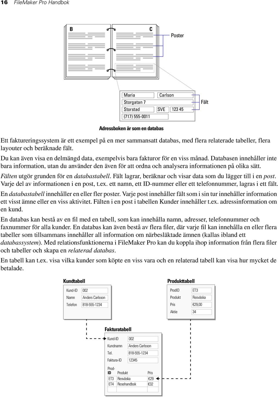 Databasen innehåller inte bara information, utan du använder den även för att ordna och analysera informationen på olika sätt. Fälten utgör grunden för en databastabell.