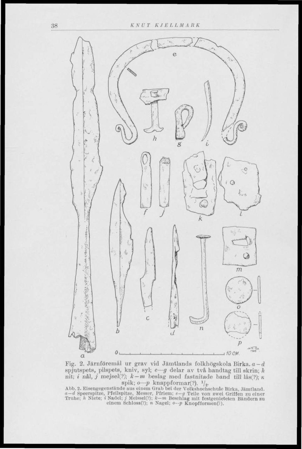 ); k m beslag med fastnitade band till lås(?); r, spik; o p knappformar(?). '/,. Abb. 2.