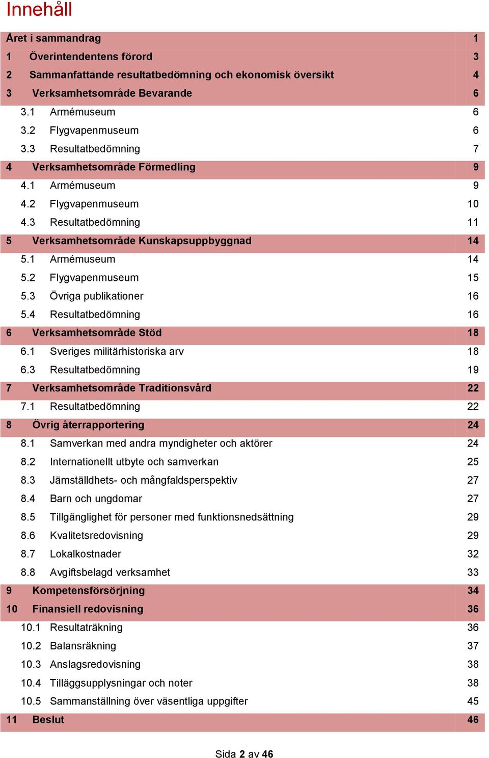 2 Flygvapenmuseum 15 5.3 Övriga publikationer 16 5.4 Resultatbedömning 16 6 Verksamhetsområde Stöd 18 6.1 Sveriges militärhistoriska arv 18 6.