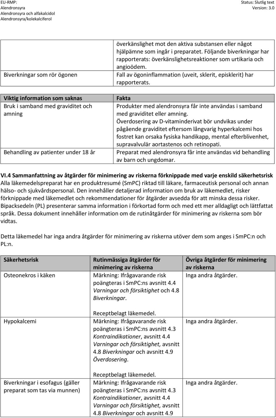 Fakta Produkter med alendronsyra får inte användas i samband med graviditet eller amning.