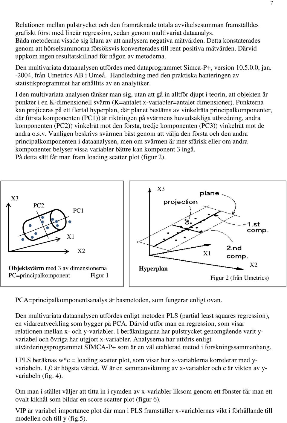 Därvid uppkom ingen resultatskillnad för någon av metoderna. Den multivariata dataanalysen utfördes med dataprogrammet Simca-P+, version 10.5.0.0, jan. -2004, från Umetrics AB i Umeå.