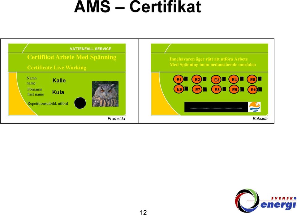 nedanstående områden Namn name Förnamn first name Kalle Kula E1 x E2 E3 x E4