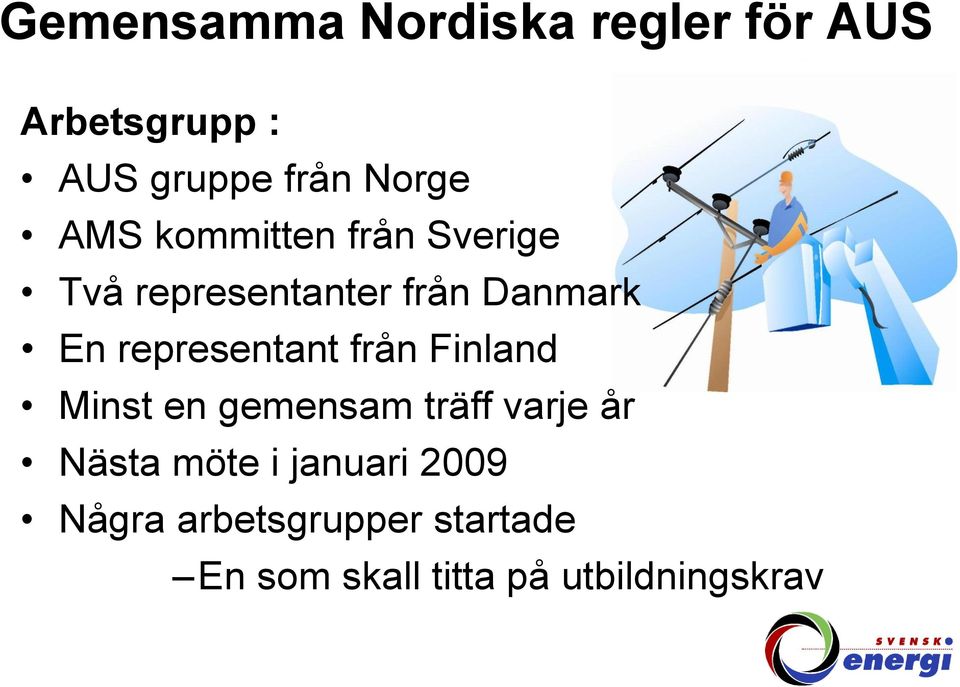 representant från Finland Minst en gemensam träff varje år Nästa möte