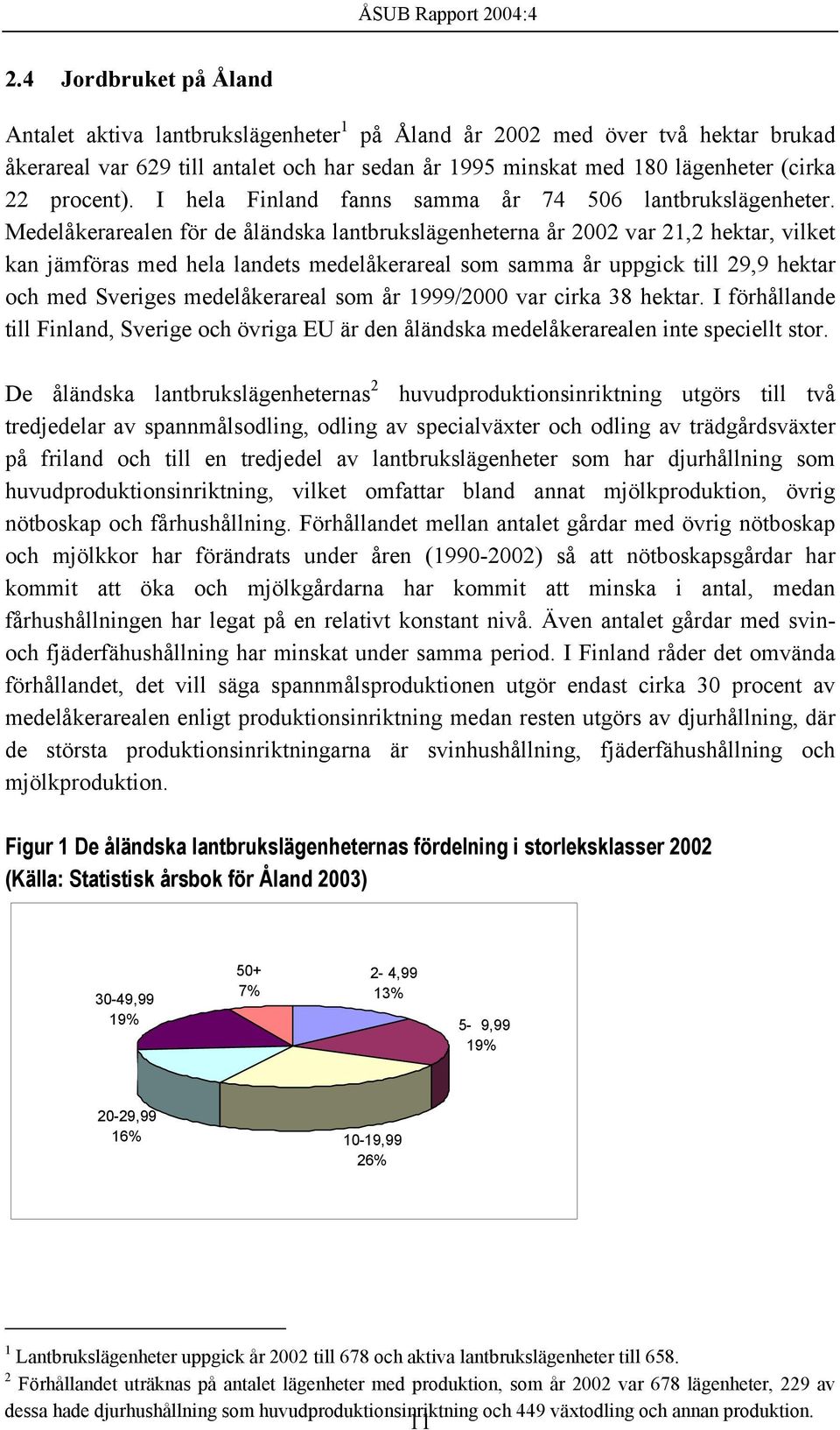 Medelåkerarealen för de åländska lantbrukslägenheterna år 2002 var 21,2 hektar, vilket kan jämföras med hela landets medelåkerareal som samma år uppgick till 29,9 hektar och med Sveriges