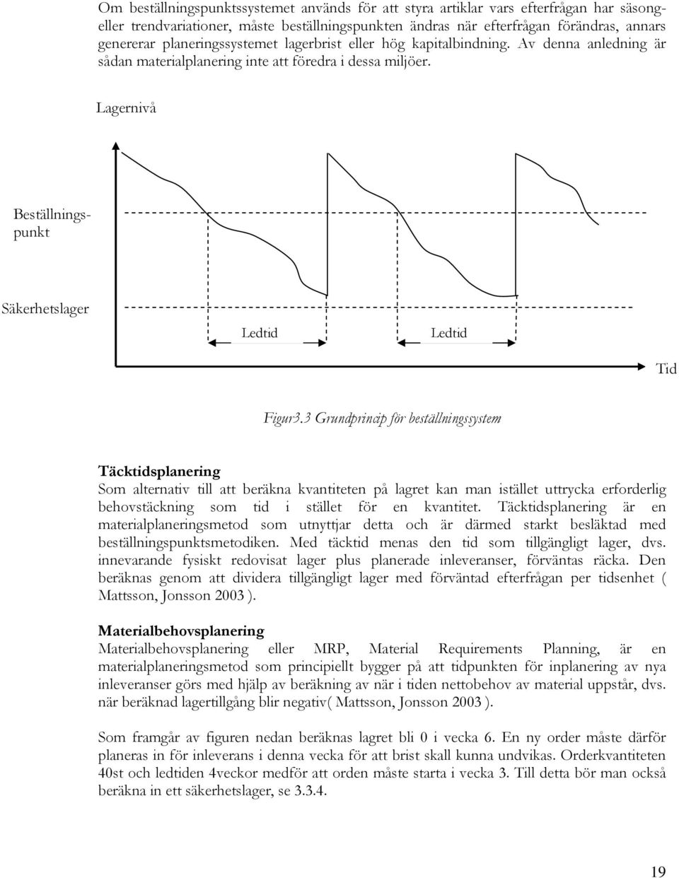 Lagernivå Beställningspunkt Säkerhetslager Ledtid Ledtid Tid Figur3.