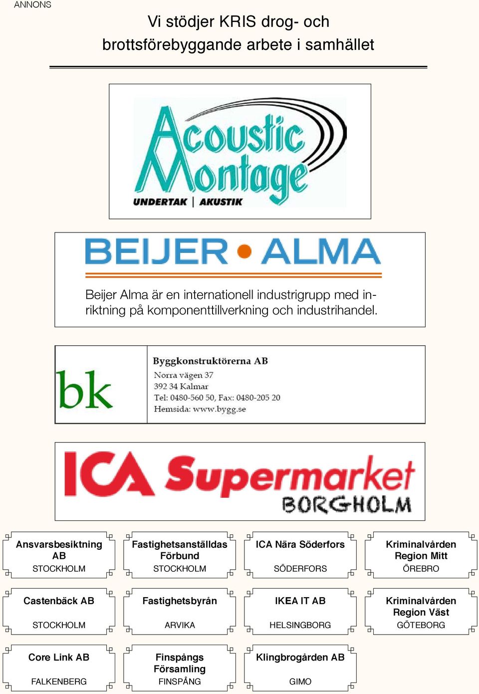 Ansvarsbesiktning AB Fastighetsanställdas Förbund ICA Nära Söderfors Kriminalvården Region Mitt STOCKHOLM STOCKHOLM