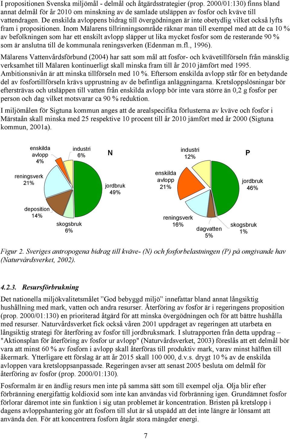 Inom Mälarens tillrinningsområde räknar man till exempel med att de ca 10 % av befolkningen som har ett enskilt avlopp släpper ut lika mycket fosfor som de resterande 90 % som är anslutna till de