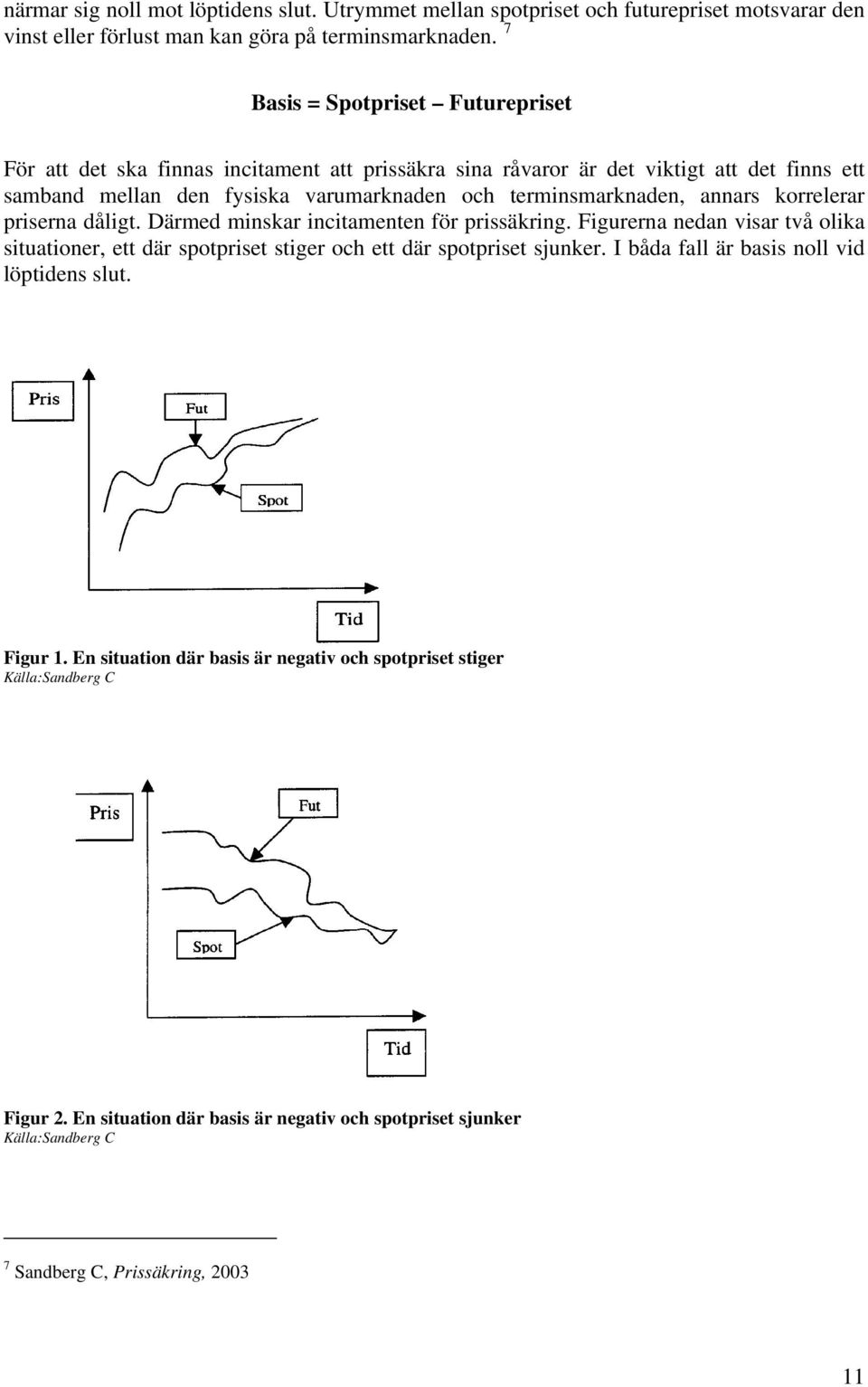 annars korrelerar priserna dåligt. Därmed minskar incitamenten för prissäkring. Figurerna nedan visar två olika situationer, ett där spotpriset stiger och ett där spotpriset sjunker.