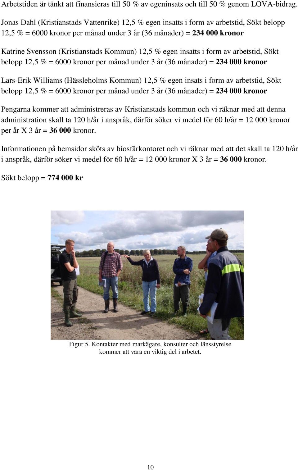 Kommun) 12,5 % egen insatts i form av arbetstid, Sökt belopp 12,5 % = 6000 kronor per månad under 3 år (36 månader) = 234 000 kronor Lars-Erik Williams (Hässleholms Kommun) 12,5 % egen insats i form