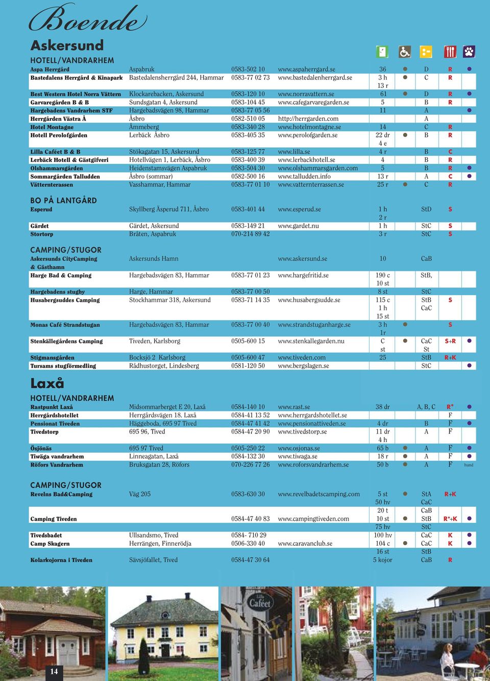 se 5 B R Hargebadens Vandrarhem STF Hargebadsvägen 98, Hammar 0583-77 05 56 11 A Herrgården Västra Å Åsbro 0582-510 05 http://herrgarden.com A Hotel Montagne Åmmeberg 0583-340 28 www.hotelmontagne.