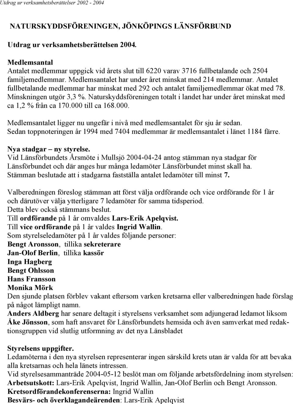 Naturskyddsföreningen totalt i landet har under året minskat med ca 1,2 % från ca 170.000 till ca 168.000. Medlemsantalet ligger nu ungefär i nivå med medlemsantalet för sju år sedan.