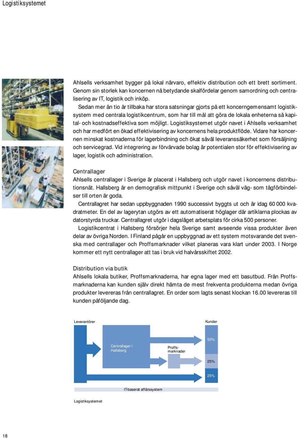 Sedan mer än tio år tillbaka har stora satsningar gjorts på ett koncerngemensamt logistiksystem med centrala logistikcentrum, som har till mål att göra de lokala enheterna så kapital- och