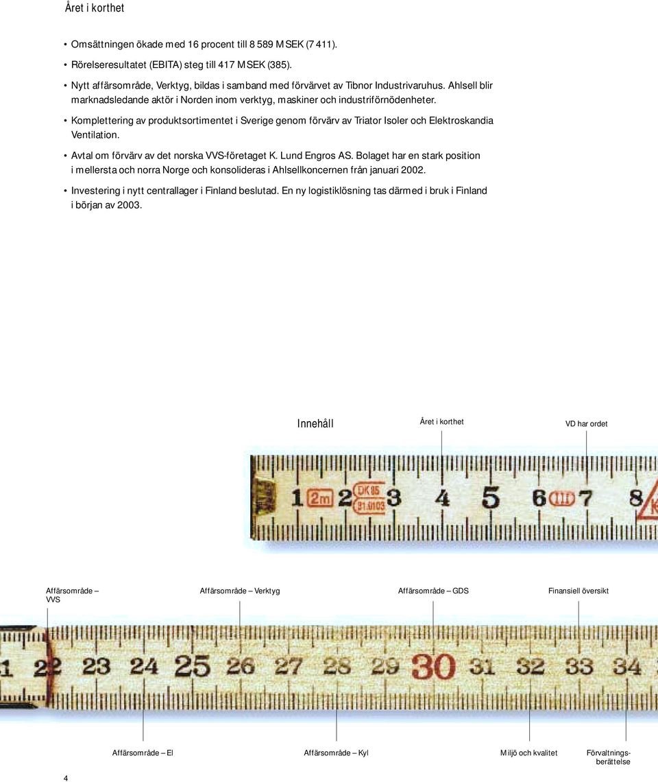 Komplettering av produktsortimentet i Sverige genom förvärv av Triator Isoler och Elektroskandia Ventilation. Avtal om förvärv av det norska VVS-företaget K. Lund Engros AS.