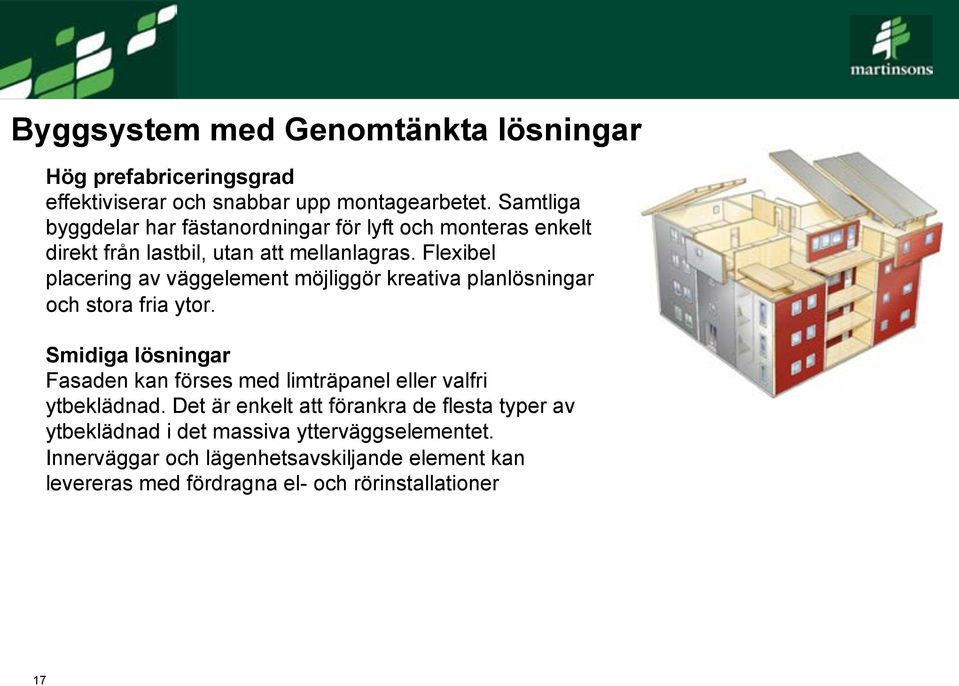 Flexibel placering av väggelement möjliggör kreativa planlösningar och stora fria ytor.