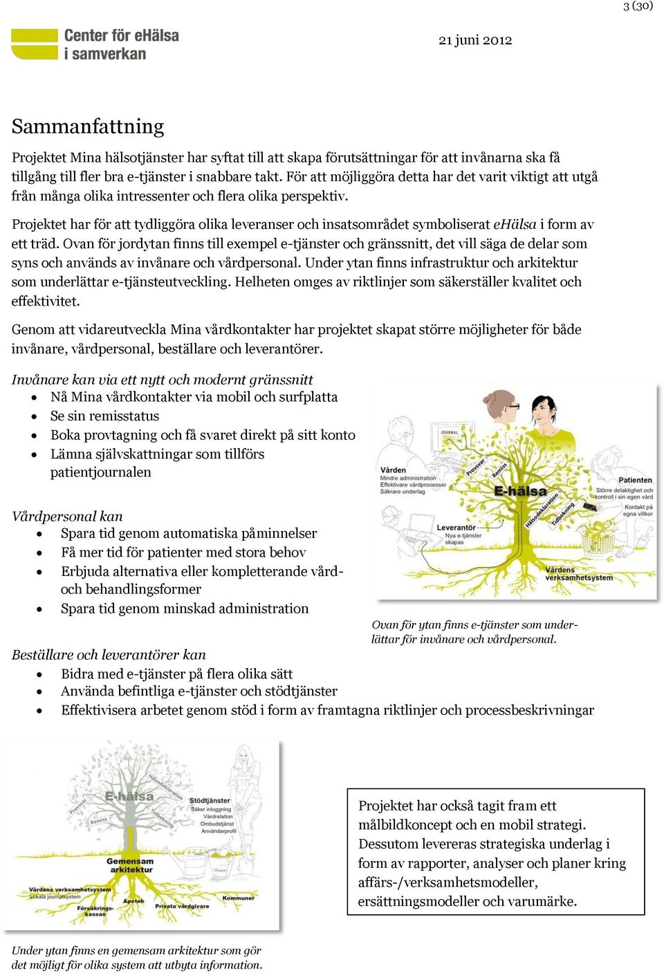 Projektet har för att tydliggöra olika leveranser och insatsområdet symboliserat ehälsa i form av ett träd.