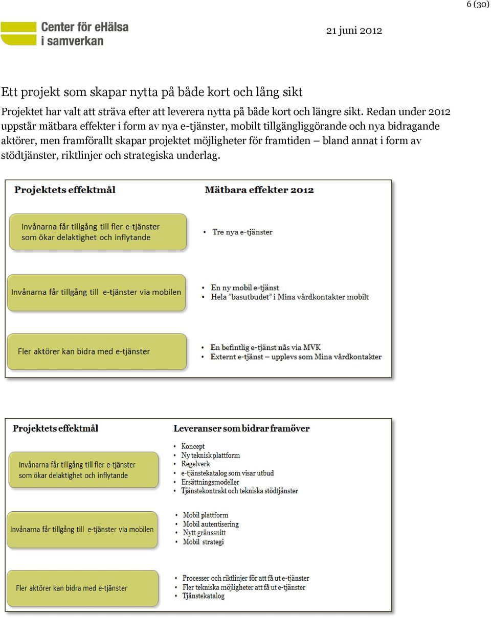 Redan under 2012 uppstår mätbara effekter i form av nya e-tjänster, mobilt tillgängliggörande och