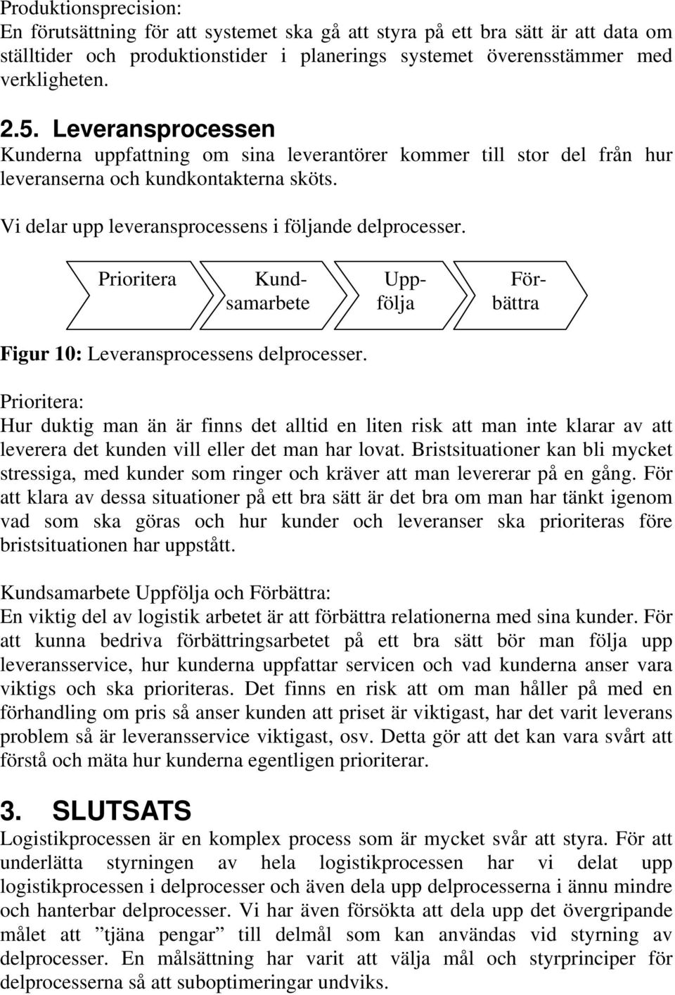 Prioritera Kundsamarbete Uppfölja Förbättra Figur 10: Leveransprocessens delprocesser.