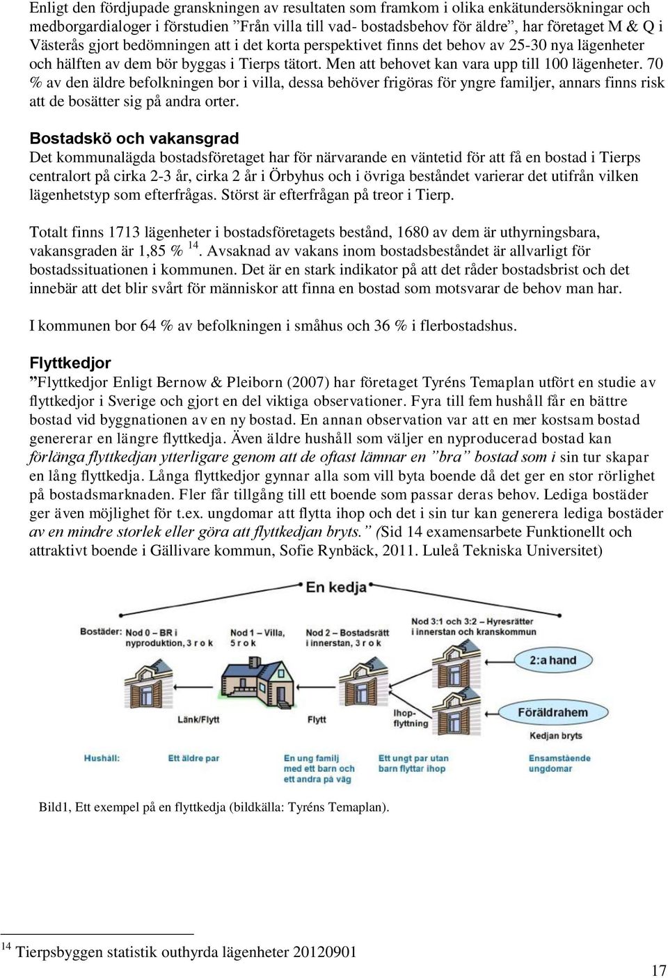 70 % av den äldre befolkningen bor i villa, dessa behöver frigöras för yngre familjer, annars finns risk att de bosätter sig på andra orter.