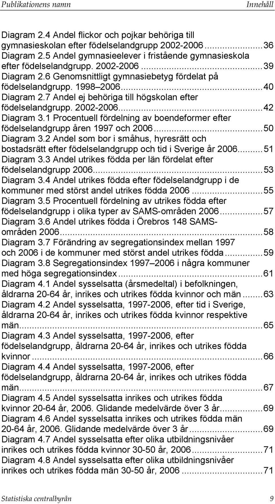 7 Andel ej behöriga till högskolan efter födelselandgrupp. 2002-2006... 42 Diagram 3.1 Procentuell fördelning av boendeformer efter födelselandgrupp åren 1997 och 2006... 50 Diagram 3.