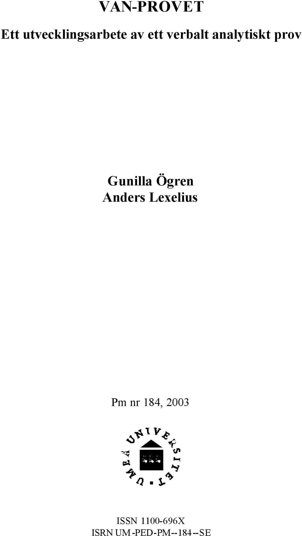 Ögren Anders Lexelius Pm nr 184, 2003