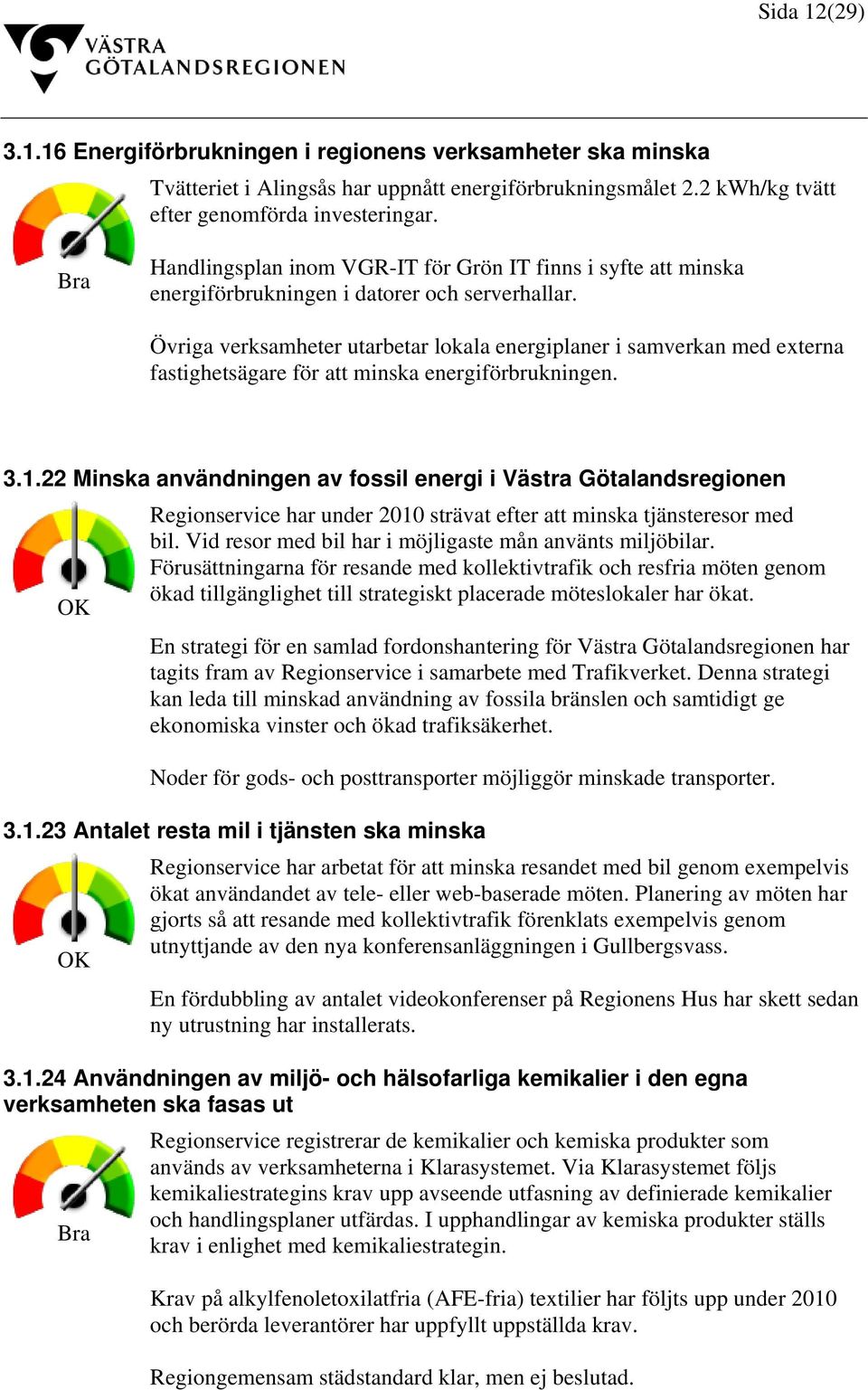 Övriga verksamheter utarbetar lokala energiplaner i samverkan med externa fastighetsägare för att minska energiförbrukningen. 3.1.