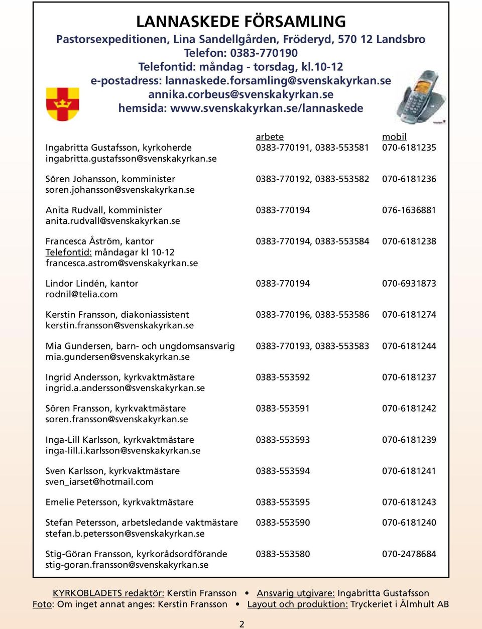 se Sören Johansson, komminister 0383-770192, 0383-553582 070-6181236 soren.johansson@svenskakyrkan.se Anita Rudvall, komminister 0383-770194 076-1636881 anita.rudvall@svenskakyrkan.