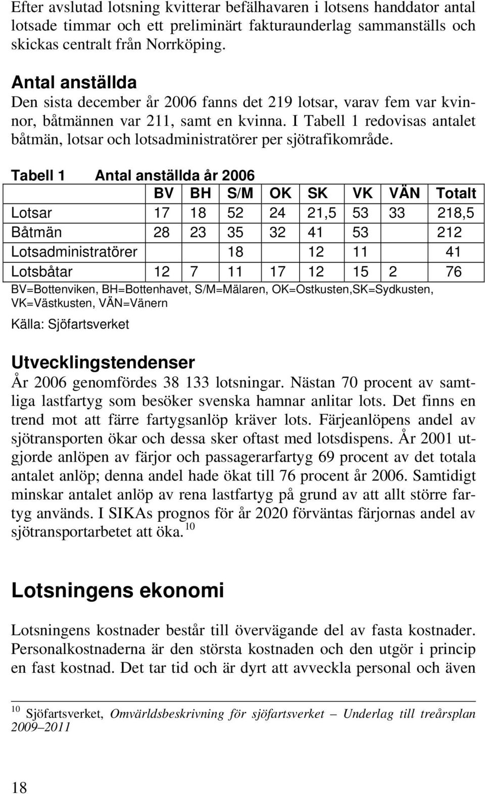 I Tabell 1 redovisas antalet båtmän, lotsar och lotsadministratörer per sjötrafikområde.