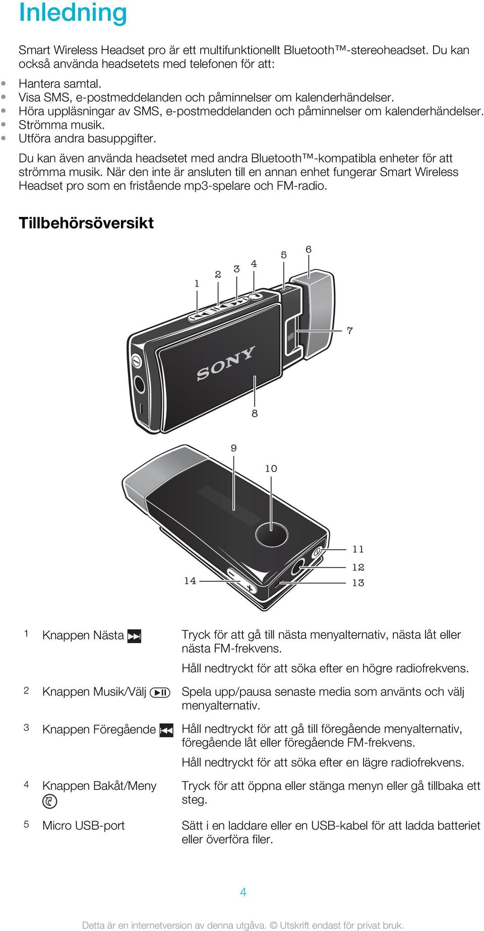 Du kan även använda headsetet med andra Bluetooth -kompatibla enheter för att strömma musik.