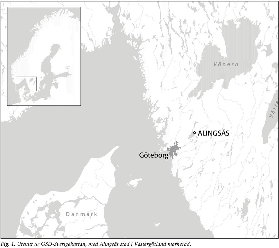 Utsnitt ur GSD-Sverigekartan, med Alingsås stad i