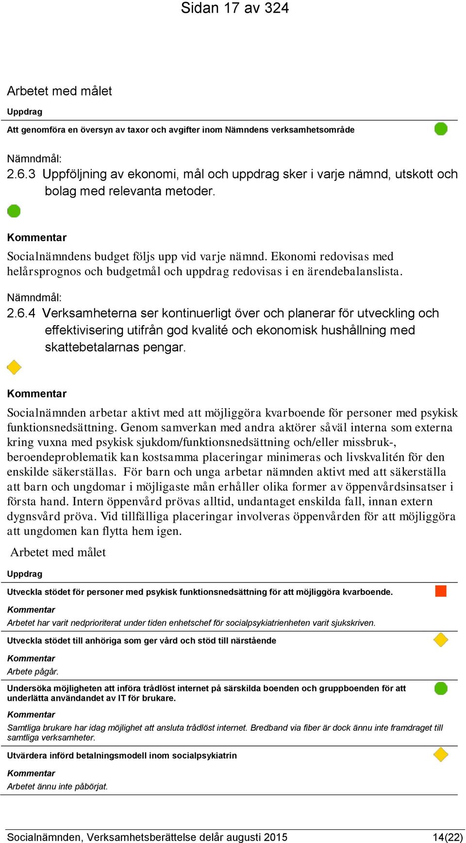 Ekonomi redovisas med helårsprognos och budgetmål och uppdrag redovisas i en ärendebalanslista. Nämndmål: 2.6.