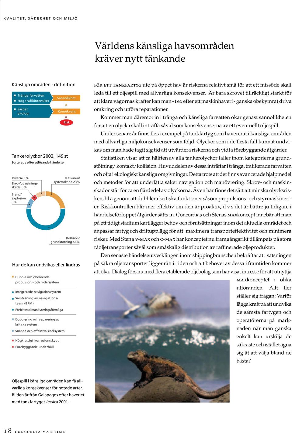 Tankerolyckor 2002, 149 st Sorterade efter utlösande händelse Maskineri/ systemskada 23% Kollision/ grundstötning 54% Hur de kan undvikas eller lindras Dubblering och separering av kritiska system