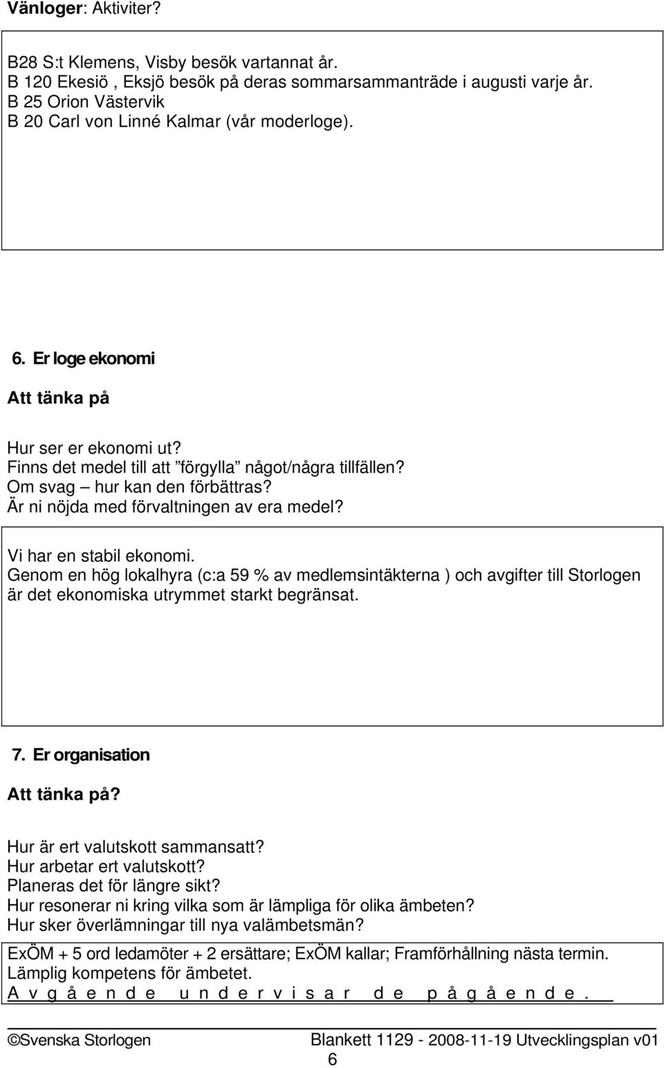 Är ni nöjda med förvaltningen av era medel? Vi har en stabil ekonomi. Genom en hög lokalhyra (c:a 59 % av medlemsintäkterna ) och avgifter till Storlogen är det ekonomiska utrymmet starkt begränsat.