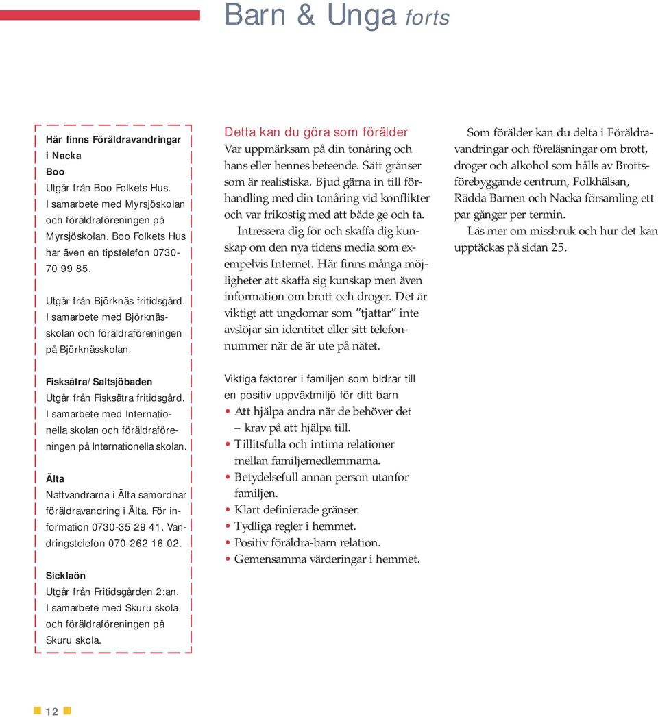 Fisksätra/Saltsjöbaden Utgår från Fisksätra fritidsgård. I samarbete med Internationella skolan och föräldraföreningen på Internationella skolan.