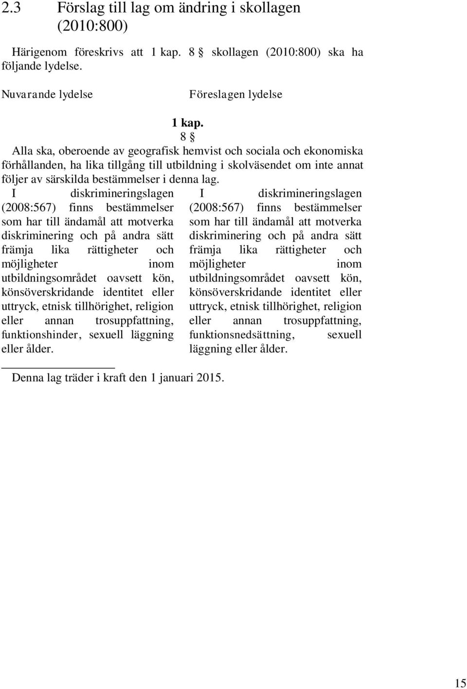 I diskrimineringslagen (2008:567) finns bestämmelser som har till ändamål att motverka diskriminering och på andra sätt främja lika rättigheter och möjligheter inom utbildningsområdet oavsett kön,