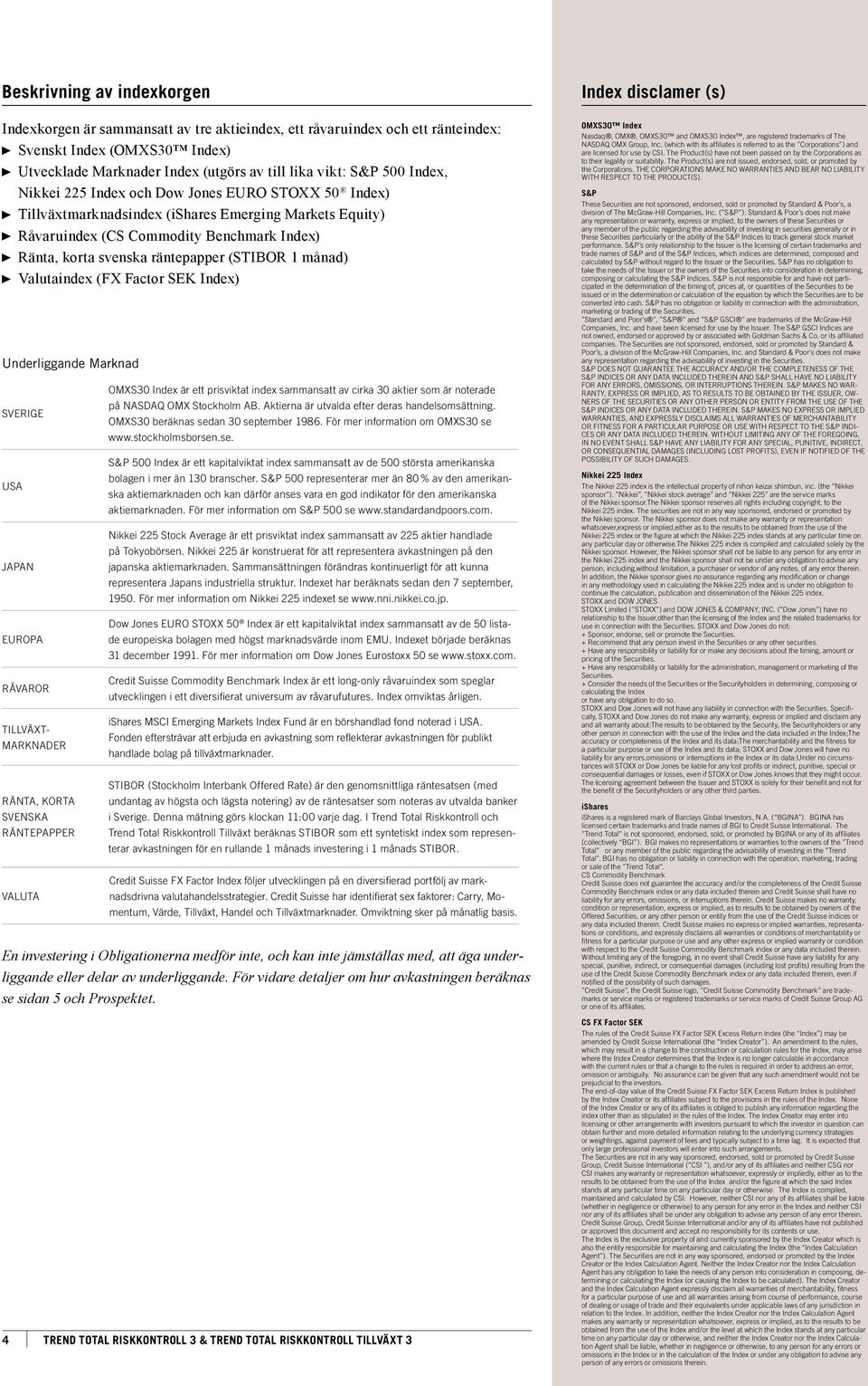 1 månad) Valutaindex (FX Factor SEK Index) Underliggande Marknad SVERIGE USA JAPAN EUROPA RÅVAROR TILLVÄXT- MARKNADER RÄNTA, KORTA SVENSKA RÄNTEPAPPER VALUTA OMXS30 Index är ett prisviktat index