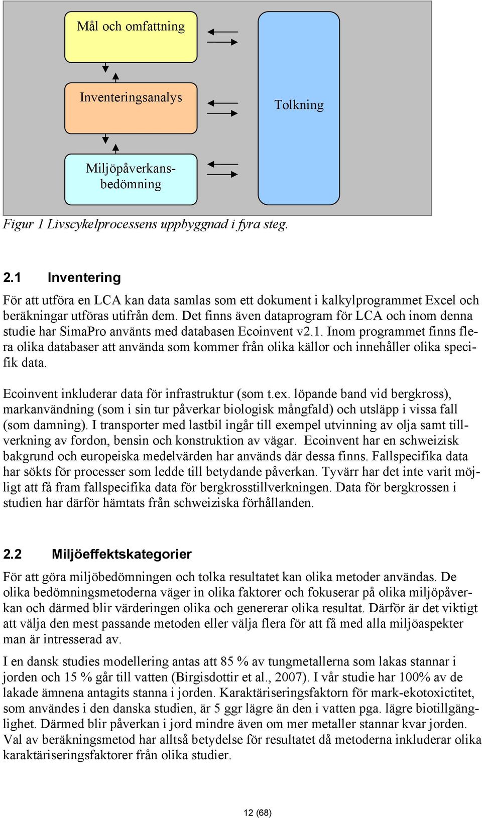 Det finns även dataprogram för LCA och inom denna studie har SimaPro använts med databasen Ecoinvent v2.1.