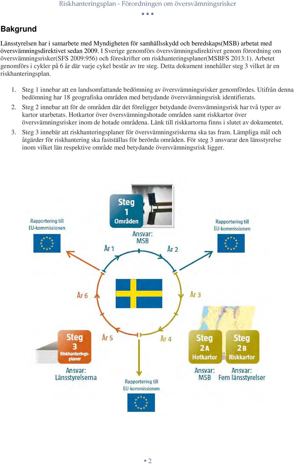 Arbetet genomförs i cykler på 6 år där varje cykel består av tre steg. Detta dokument innehåller steg 3 vilket är en riskhanteringsplan. 1.