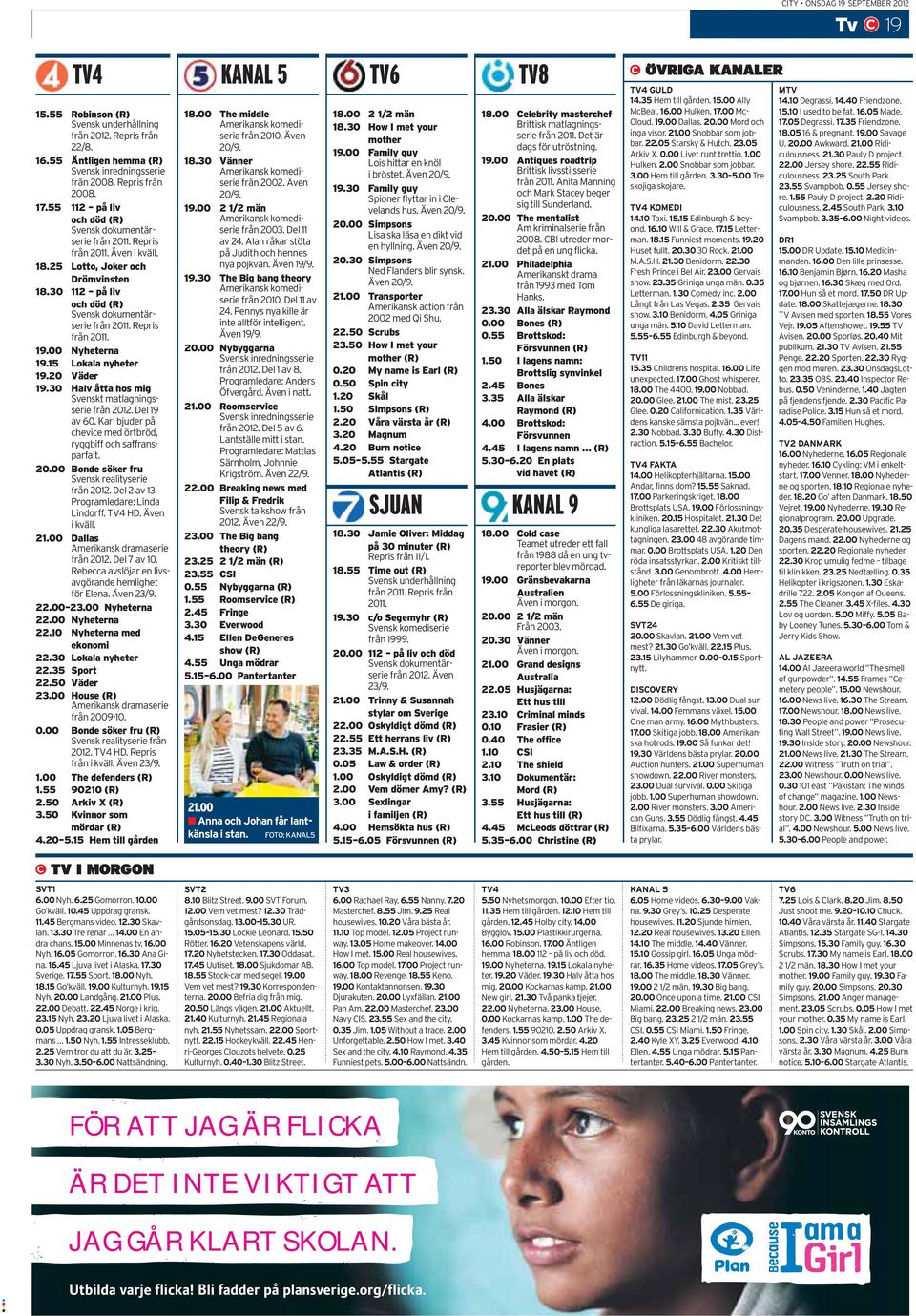 Repris från 2011. 19.00 Nyheterna 19.15 Lokala nyheter 19.20 Väder 19.30 Halv åtta hos mig Svenskt matlagningsserie från 2012. Del 19 av 60.