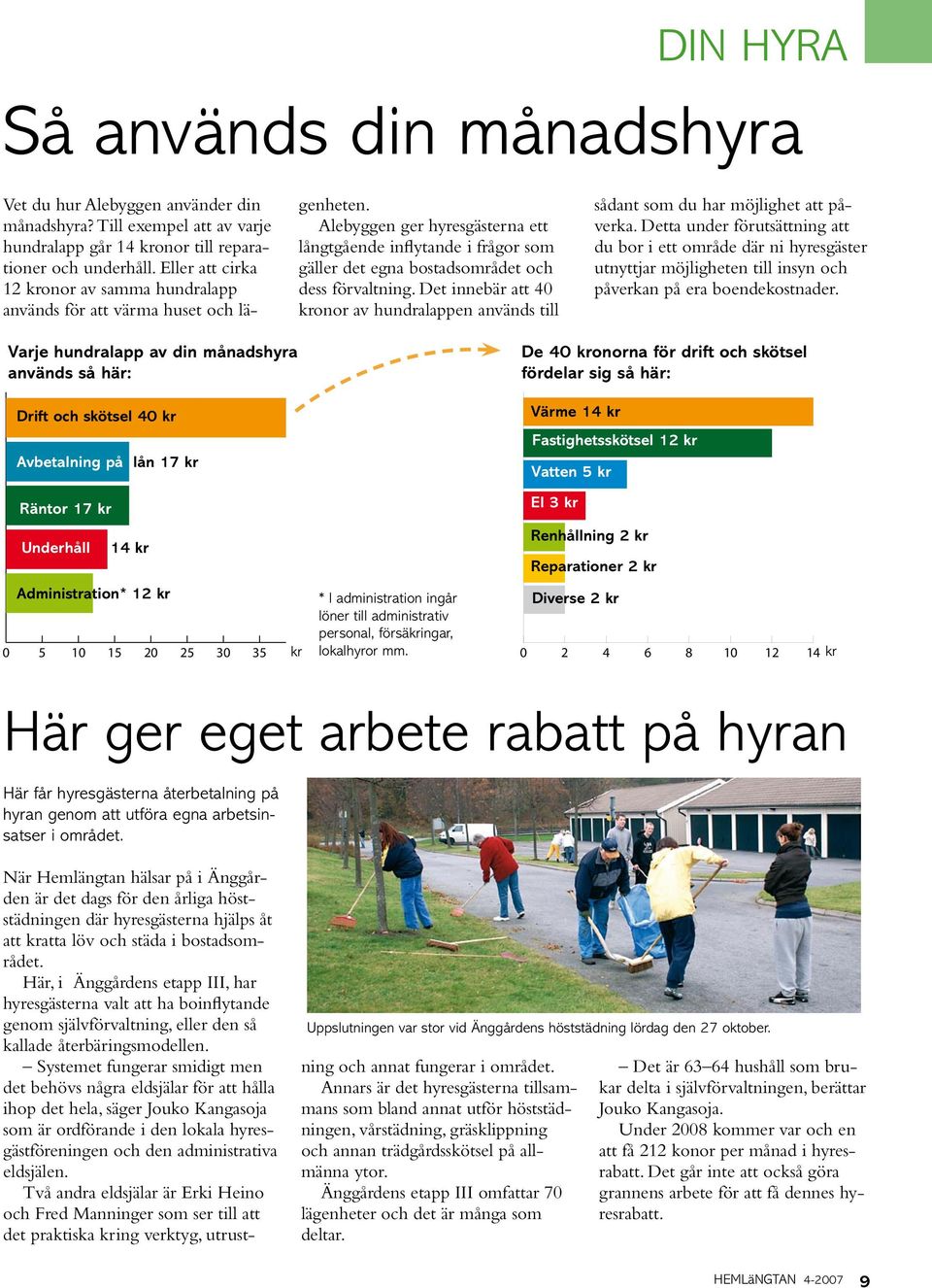 Alebyggen ger hyresgästerna ett långtgående inflytande i frågor som gäller det egna bostadsområdet och dess förvaltning.