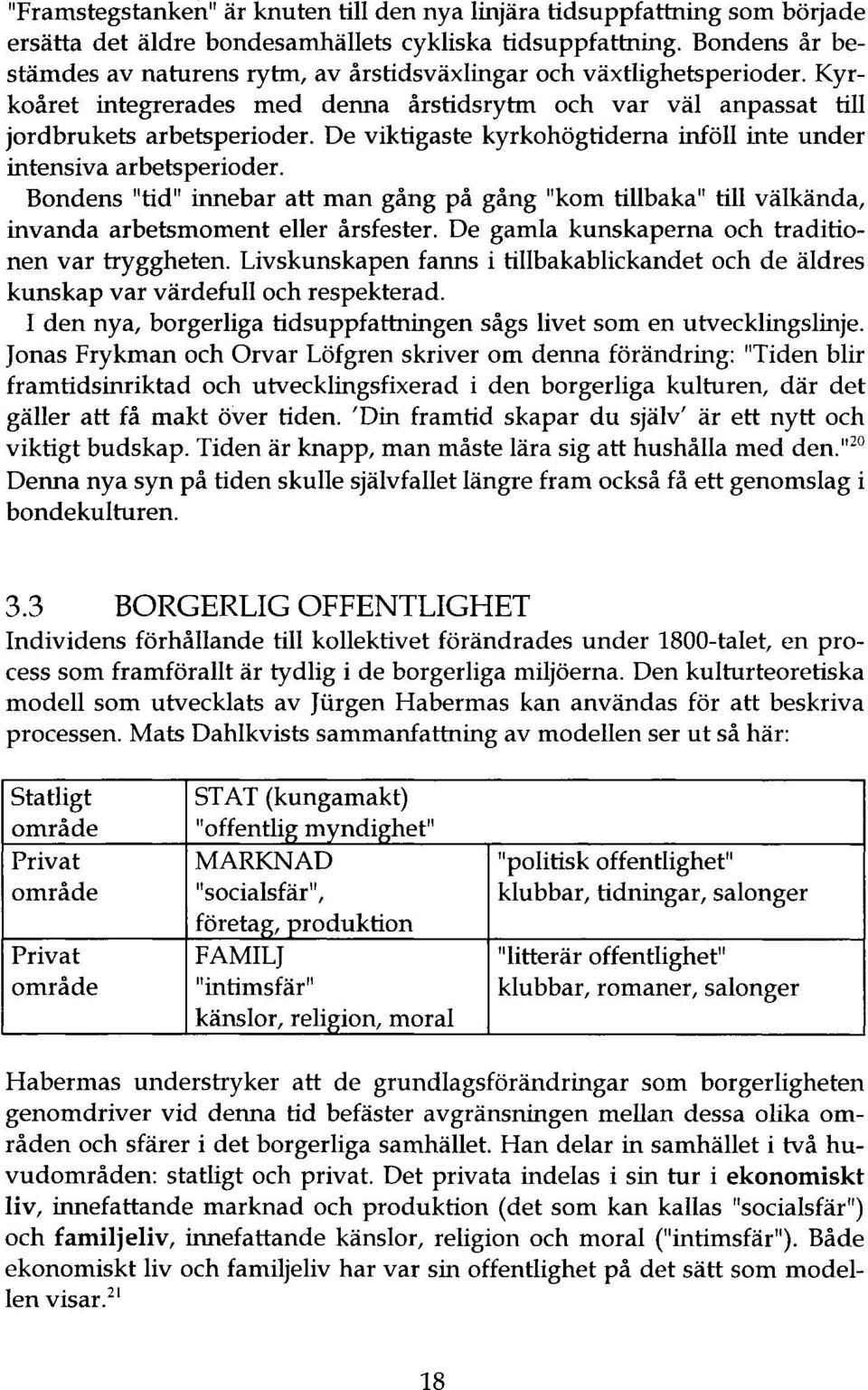 De viktigaste kyrkohögtiderna inföll inte under intensiva arbetsperioder. Bondens "tid" innebar att man gång på gång "kom tillbaka" till välkända, invanda arbetsmoment eller årsfester.