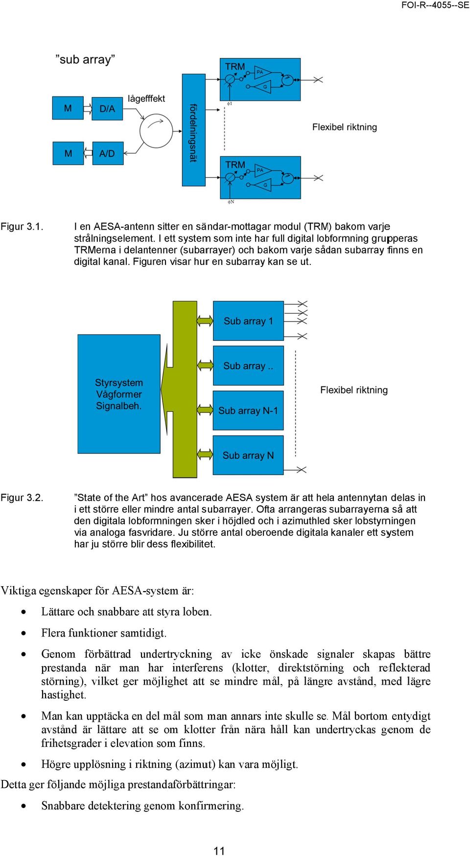 Figuren visar hurr en subarray kan se ut. Figur 3.2. Sttate of the Art hos avancera ade AESA sys stem är att hela antennytan delas in i ettt större eller mindre m antal s ubarrayer.