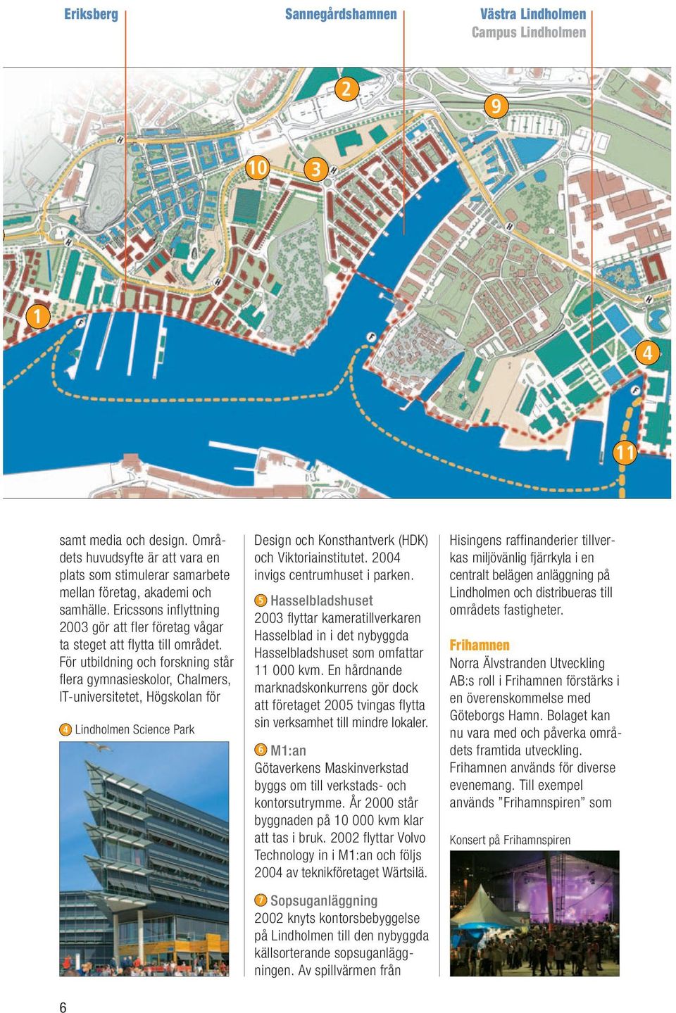 För utbildning och forskning står flera gymnasieskolor, Chalmers, IT-universitetet, Högskolan för 4 Lindholmen Science Park 6 Design och Konsthantverk (HDK) och Viktoriainstitutet.