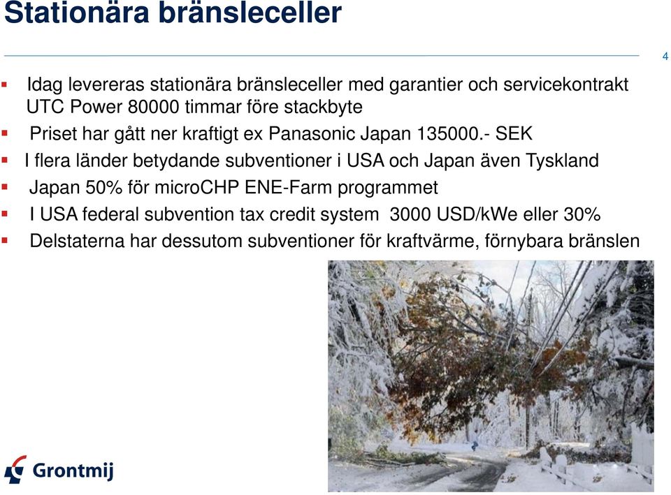 - SEK I flera länder betydande subventioner i USA och Japan även Tyskland Japan 50% för microchp ENE-Farm