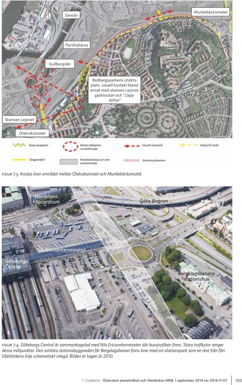 Nordstans köpcentrum Göta älvbron E45 Nils Ericsonterminalen Göteborgs Central Bergslagsbanans stationshus figur 7.4. Göteborgs Central är sammankopplad med Nils Ericsonterminalen där busstrafiken finns.