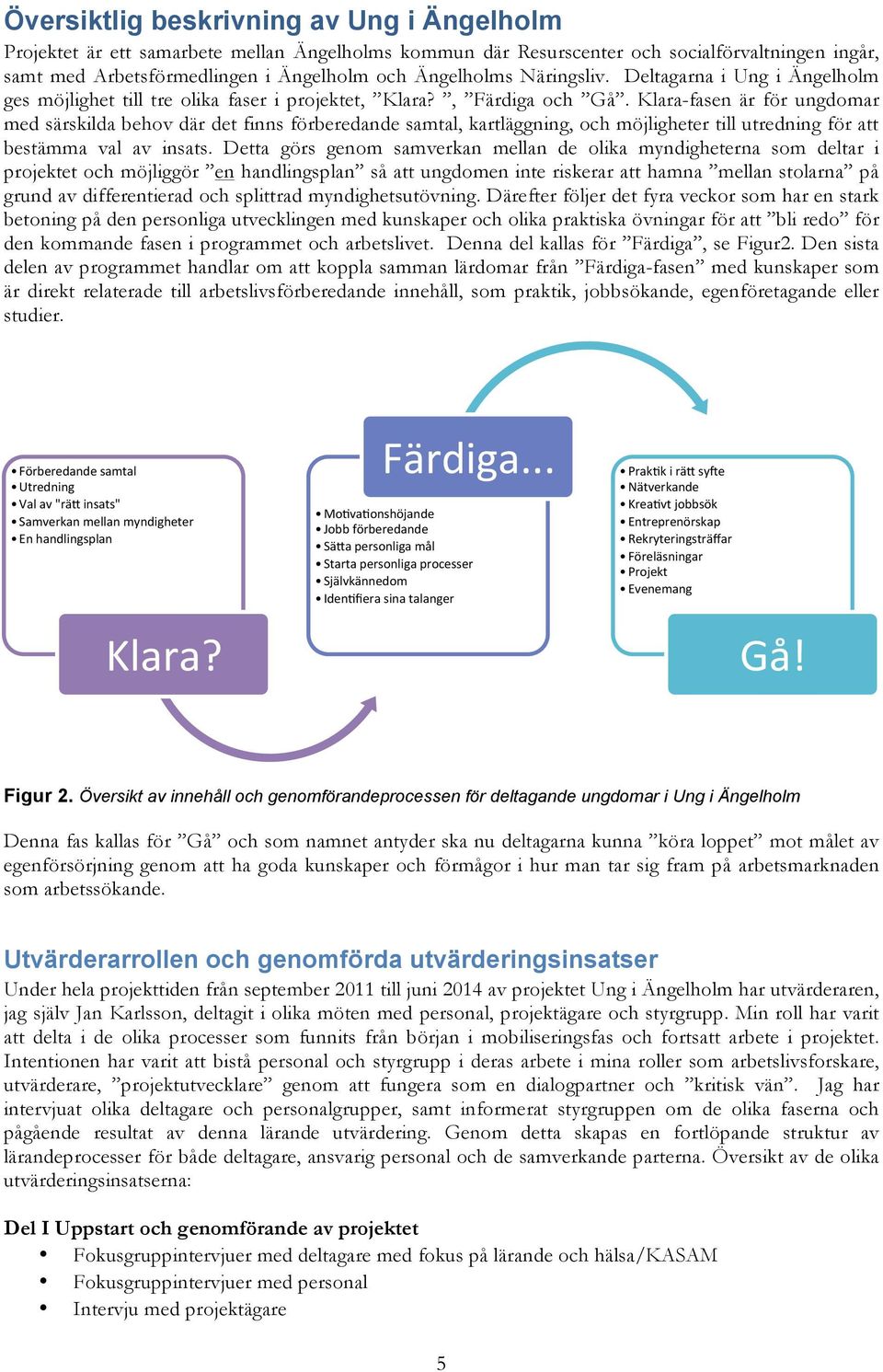 Klara-fasen är för ungdomar med särskilda behov där det finns förberedande samtal, kartläggning, och möjligheter till utredning för att bestämma val av insats.