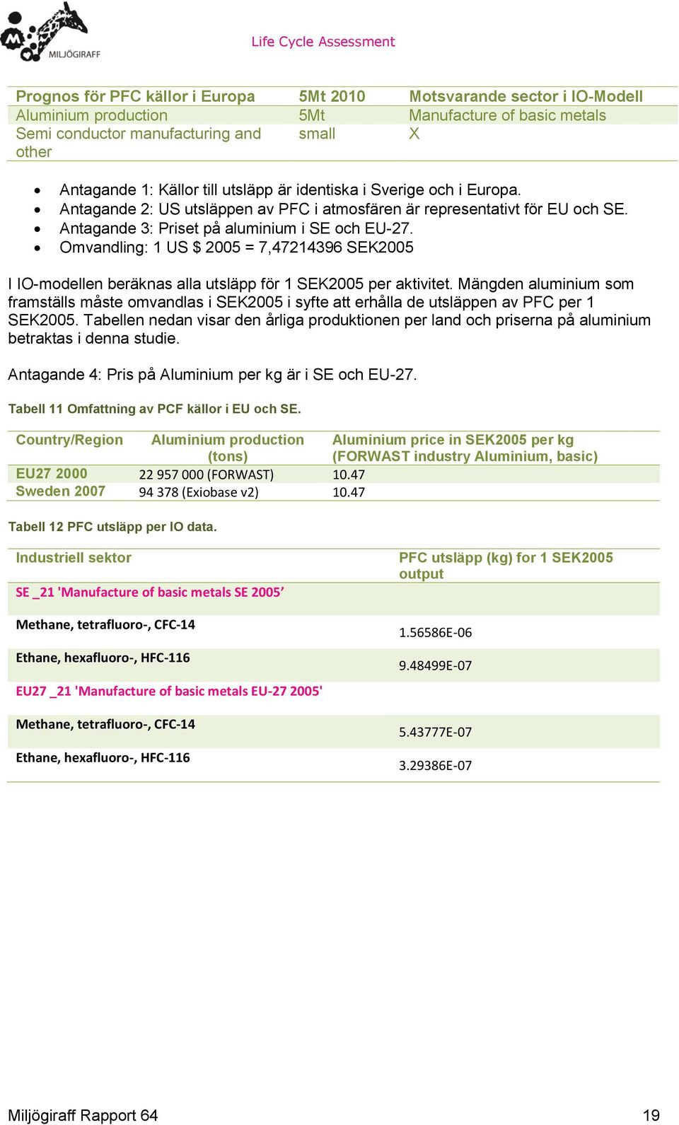 Omvandling: 1 US $ 2005 = 7,47214396 SEK2005 I IO-modellen beräknas alla utsläpp för 1 SEK2005 per aktivitet.